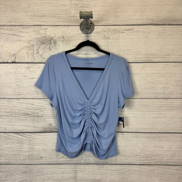 Arizona Jean Co Plus Size Light Blue Ribbed Short Sleeve Cinched Top Size XXL - Picture 1 of 8